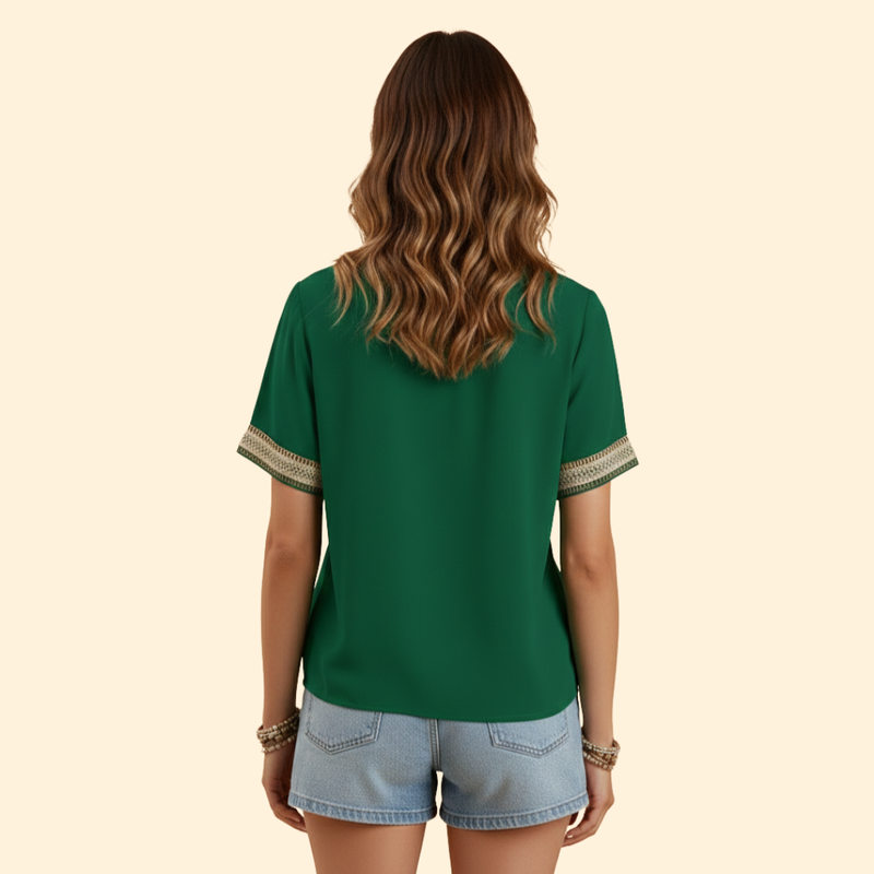 Women’s V-Neck Blouse with Lace Details