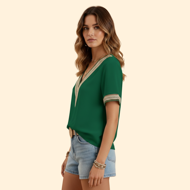 Women’s V-Neck Blouse with Lace Details