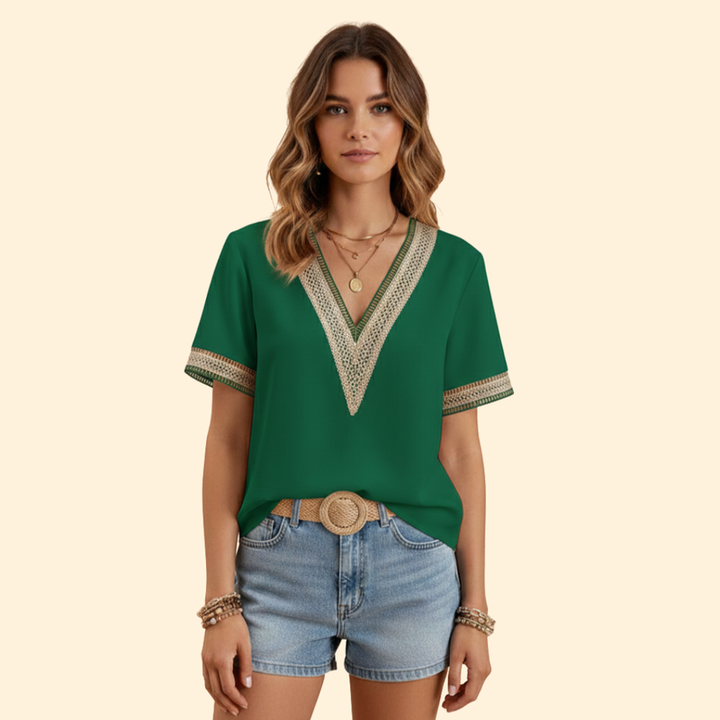 Women’s V-Neck Blouse with Lace Details