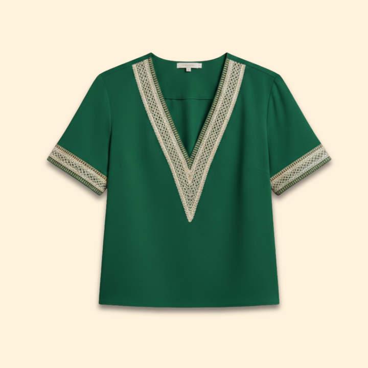 Women’s V-Neck Blouse with Lace Details
