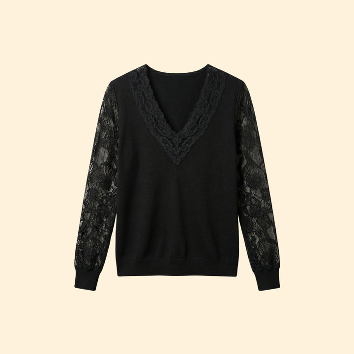 Women's V-Neck Blouse with Lace Sleeves