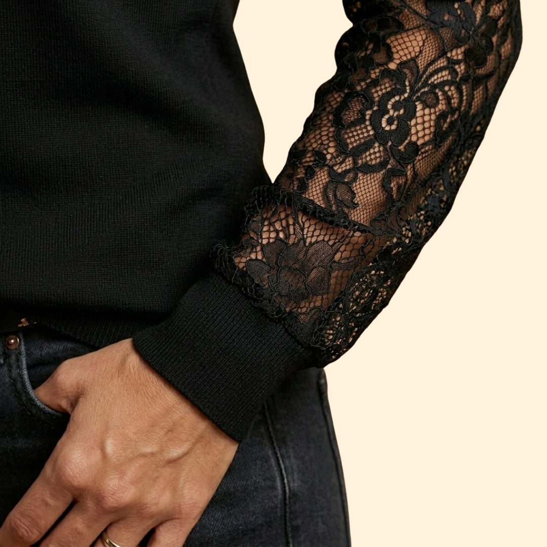 Women's V-Neck Blouse with Lace Sleeves