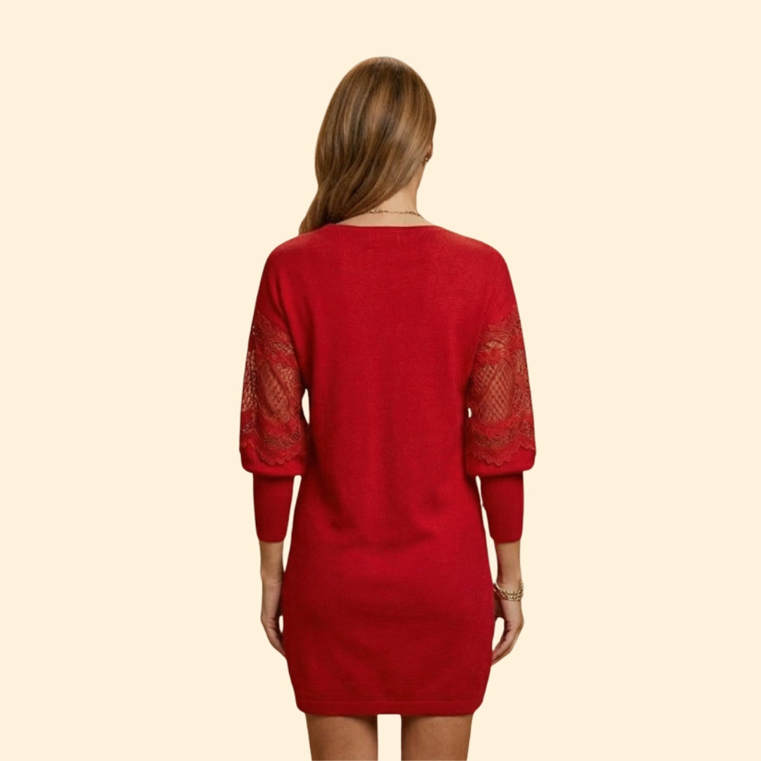 Women’s V-Neck Dress with Crochet Detail