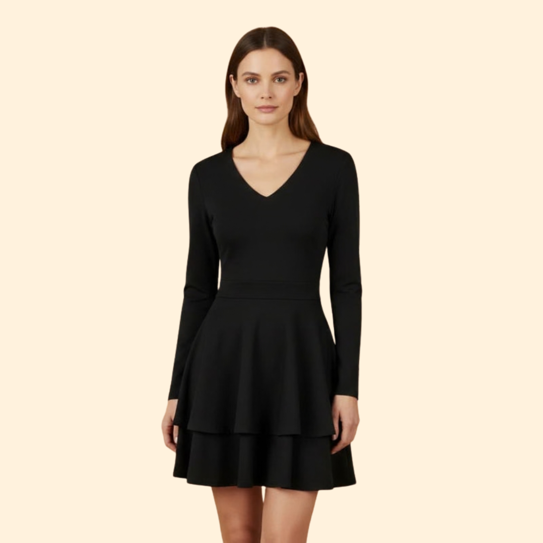 Women's V-Neck Dress with Flared Skirt