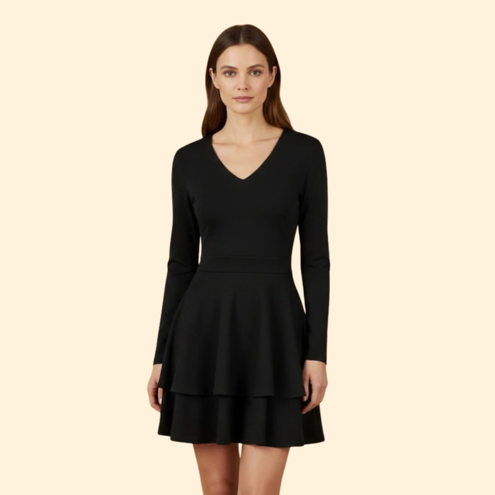 Women's V-Neck Dress with Flared Skirt