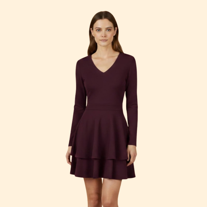 Women's V-Neck Dress with Flared Skirt