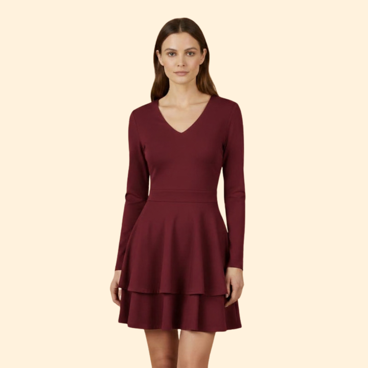 Women's V-Neck Dress with Flared Skirt