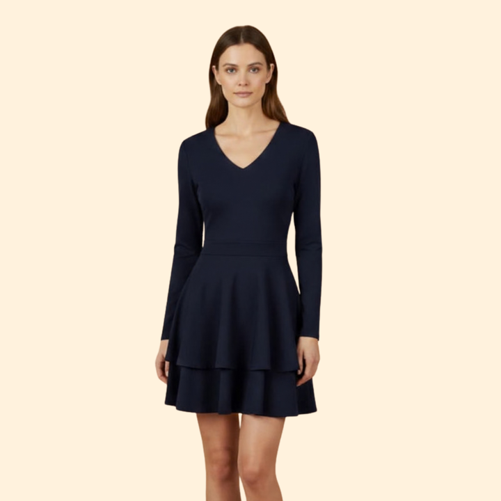 Women's V-Neck Dress with Flared Skirt