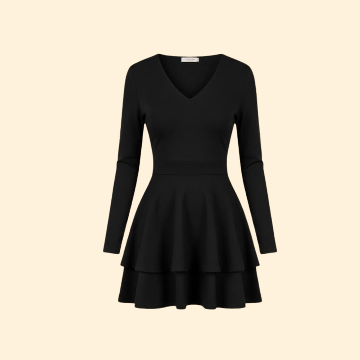 Women's V-Neck Dress with Flared Skirt