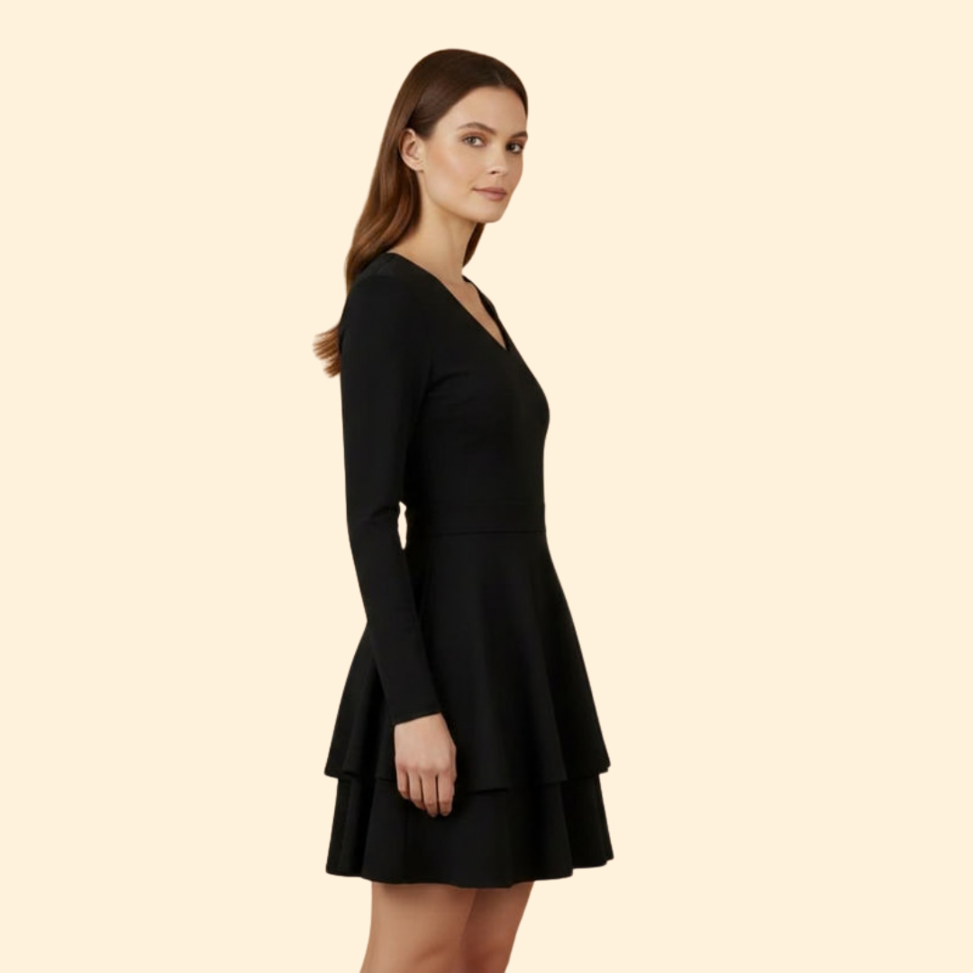 Women's V-Neck Dress with Flared Skirt