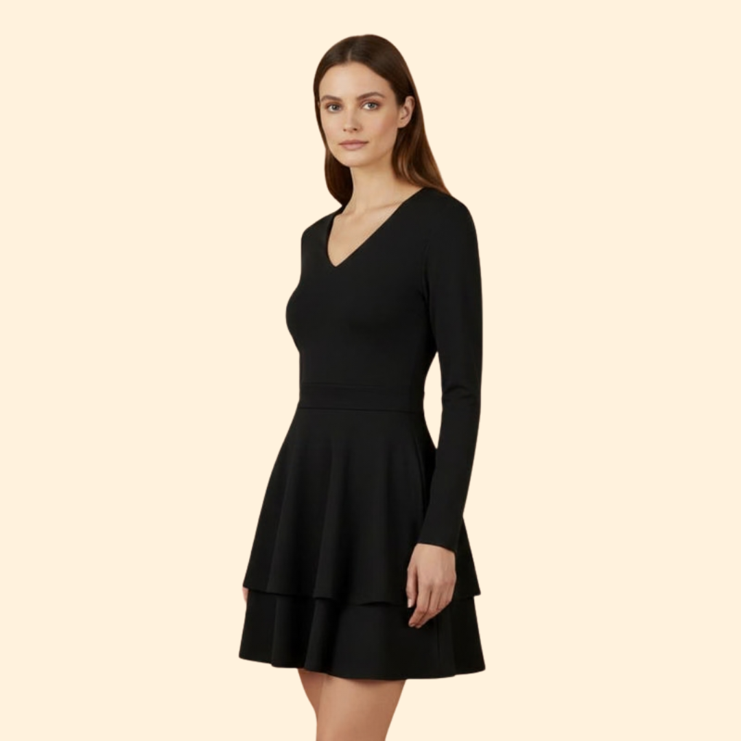 Women's V-Neck Dress with Flared Skirt