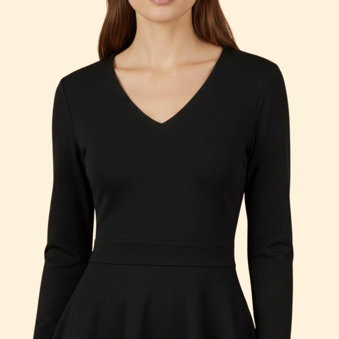 Women's V-Neck Dress with Flared Skirt