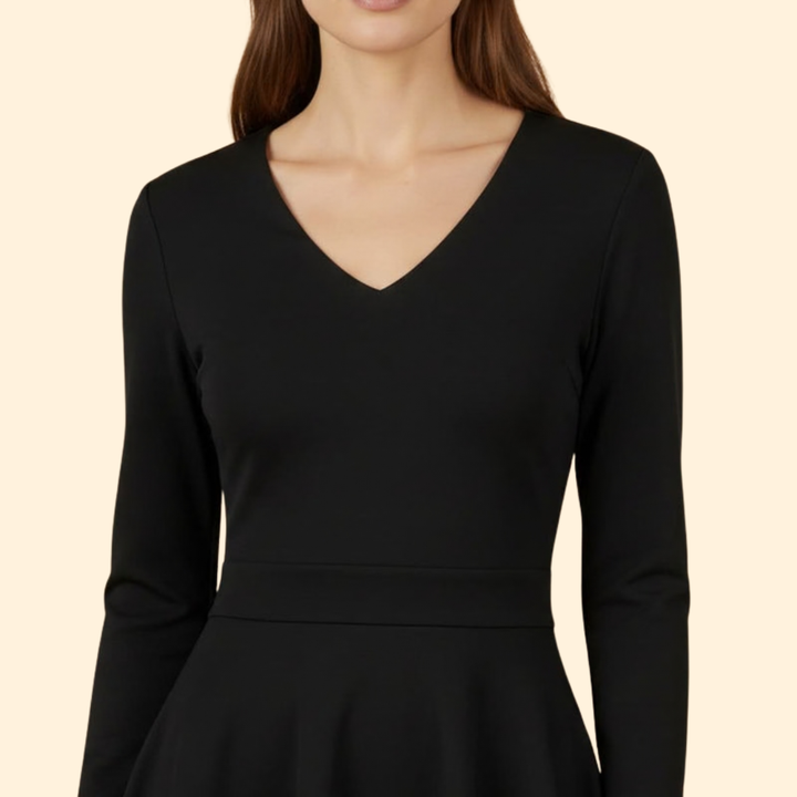 Women's V-Neck Dress with Flared Skirt