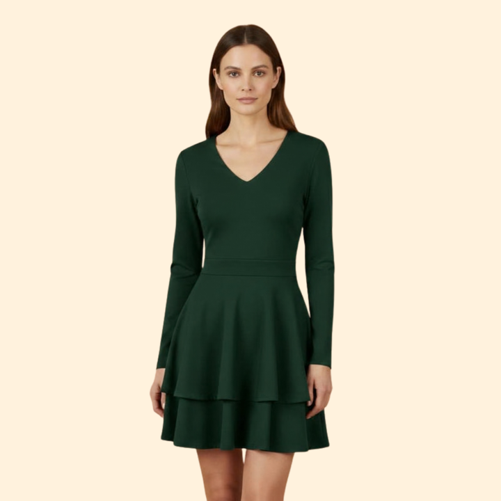 Women's V-Neck Dress with Flared Skirt