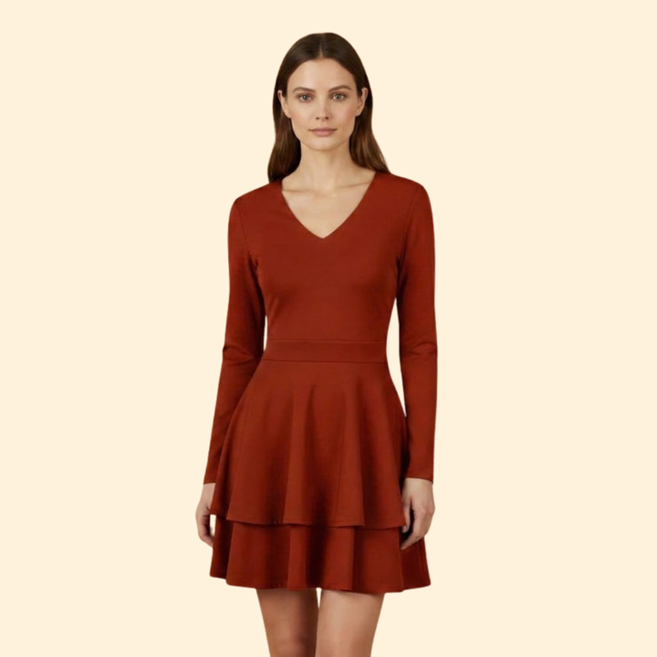 Women's V-Neck Dress with Flared Skirt