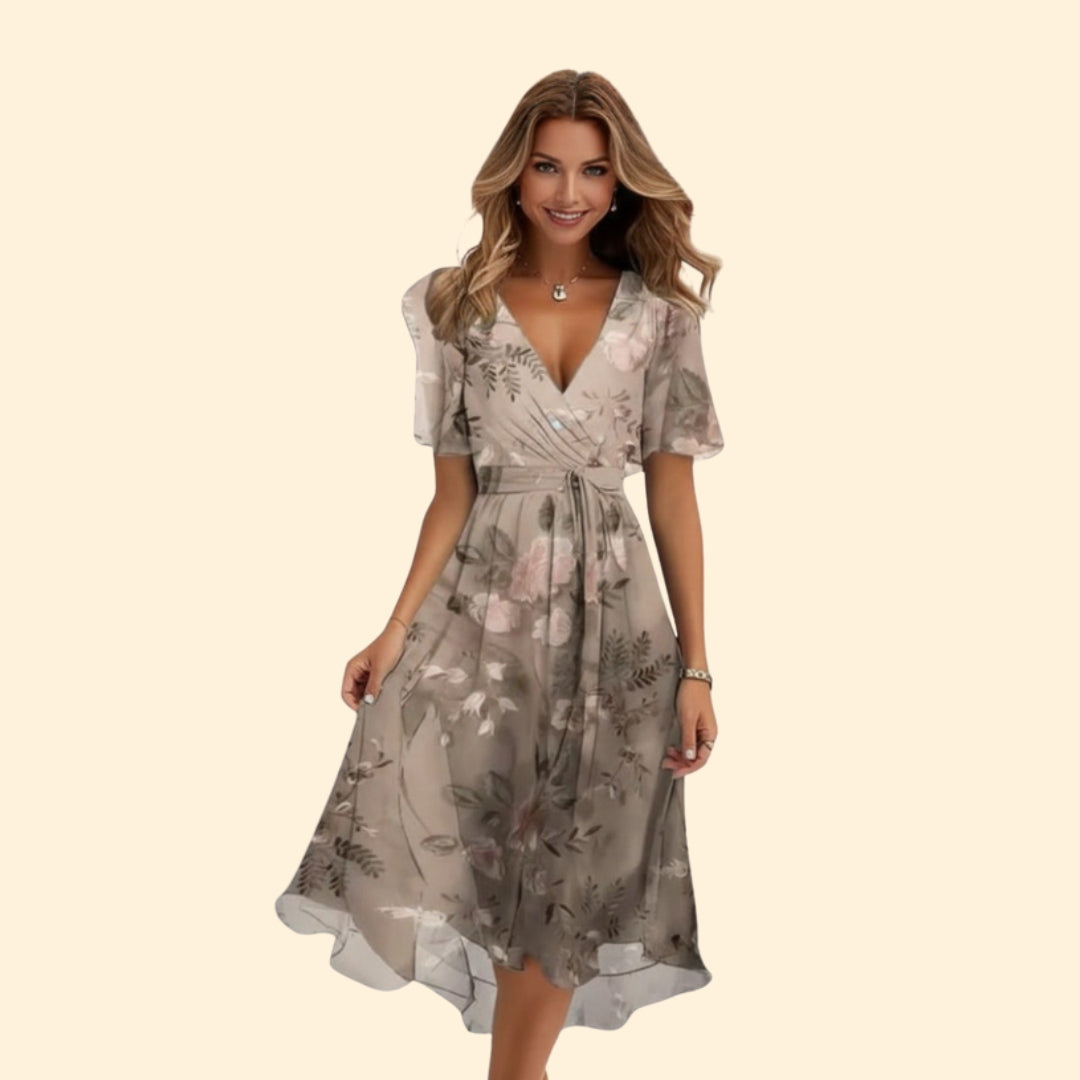 Women’s V-Neck Dress with Floral Design