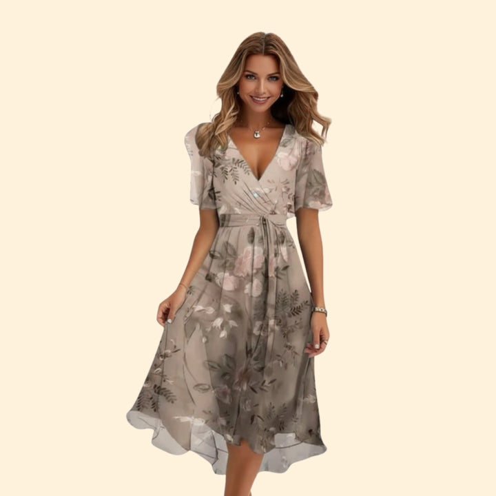 Women’s V-Neck Dress with Floral Design