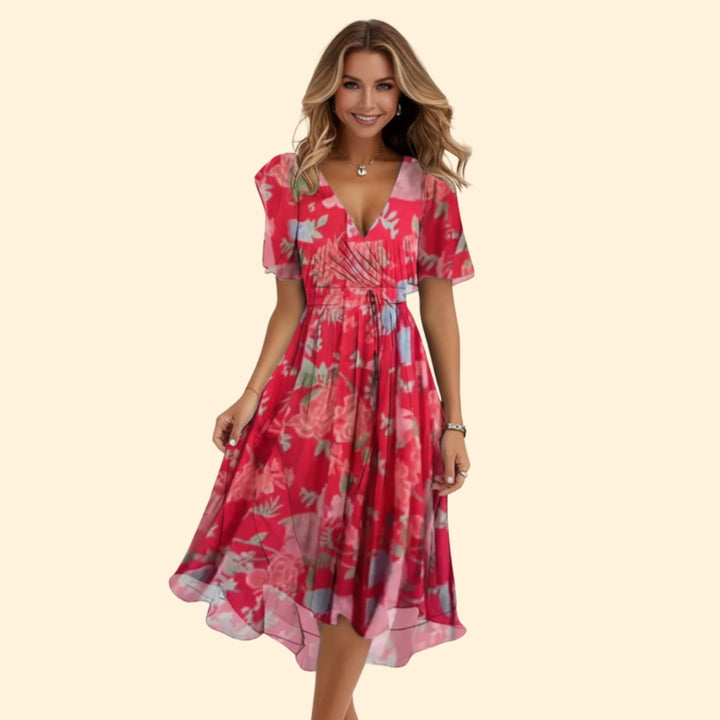 Women’s V-Neck Dress with Floral Design