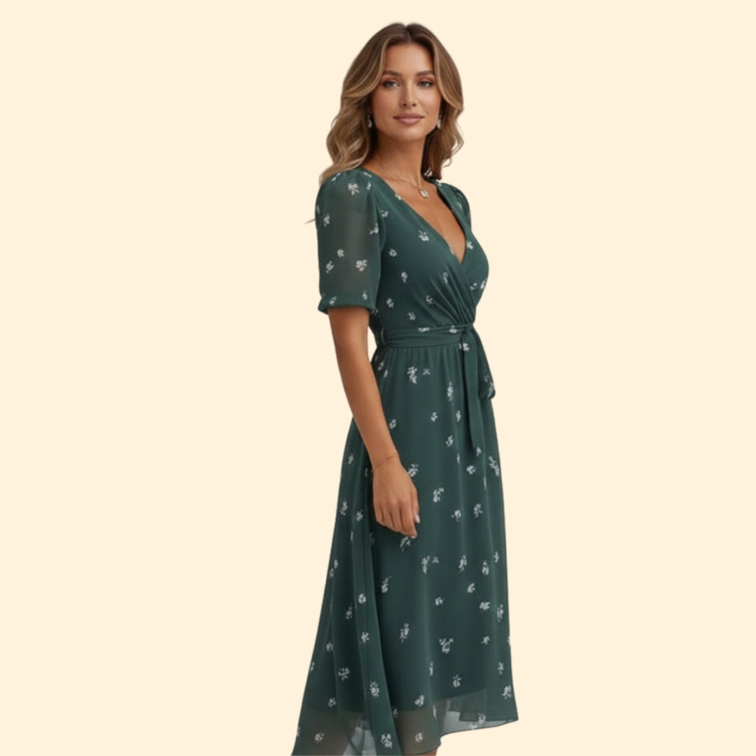 Women’s V-Neck Dress with Floral Design