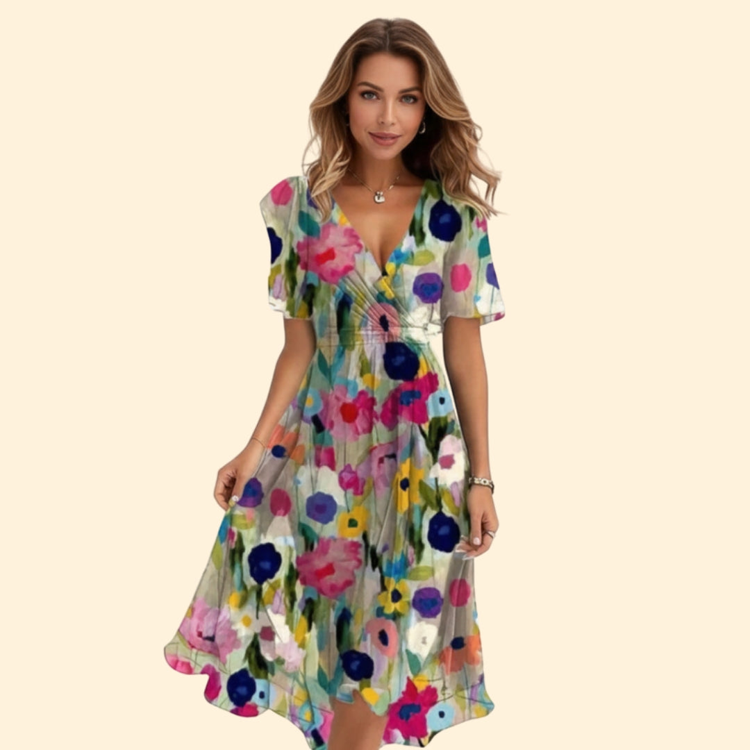 Women’s V-Neck Dress with Floral Design