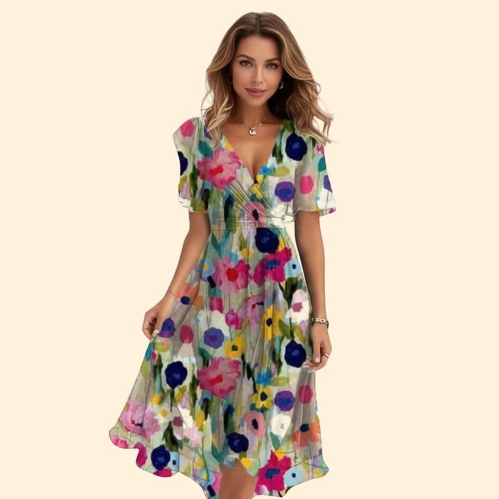 Women’s V-Neck Dress with Floral Design