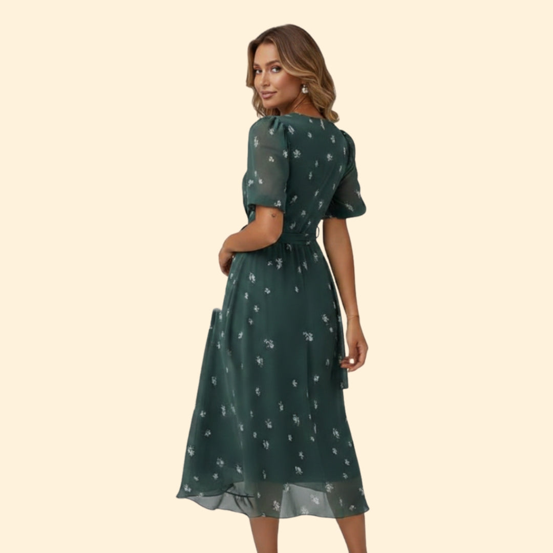 Women’s V-Neck Dress with Floral Design