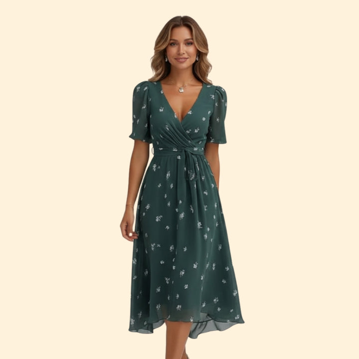 Women’s V-Neck Dress with Floral Design
