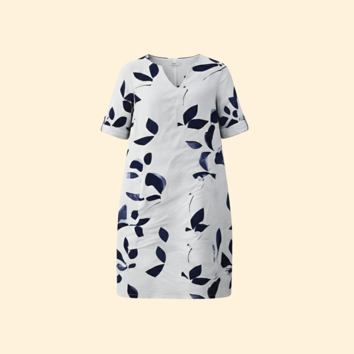 Women’s V-Neck Dress with Floral Leaf Design