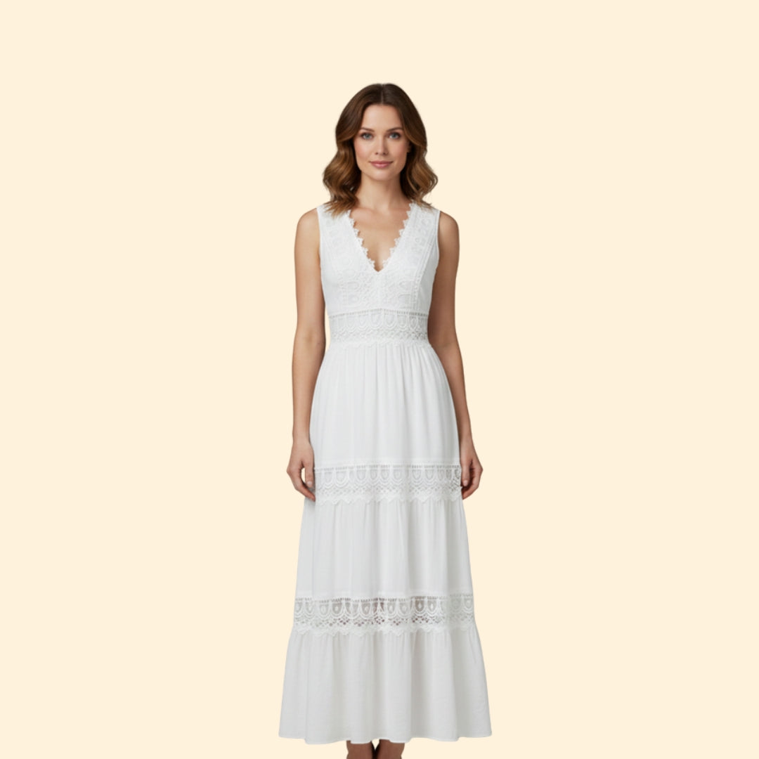 Women’s V-Neck Dress with Lace Details