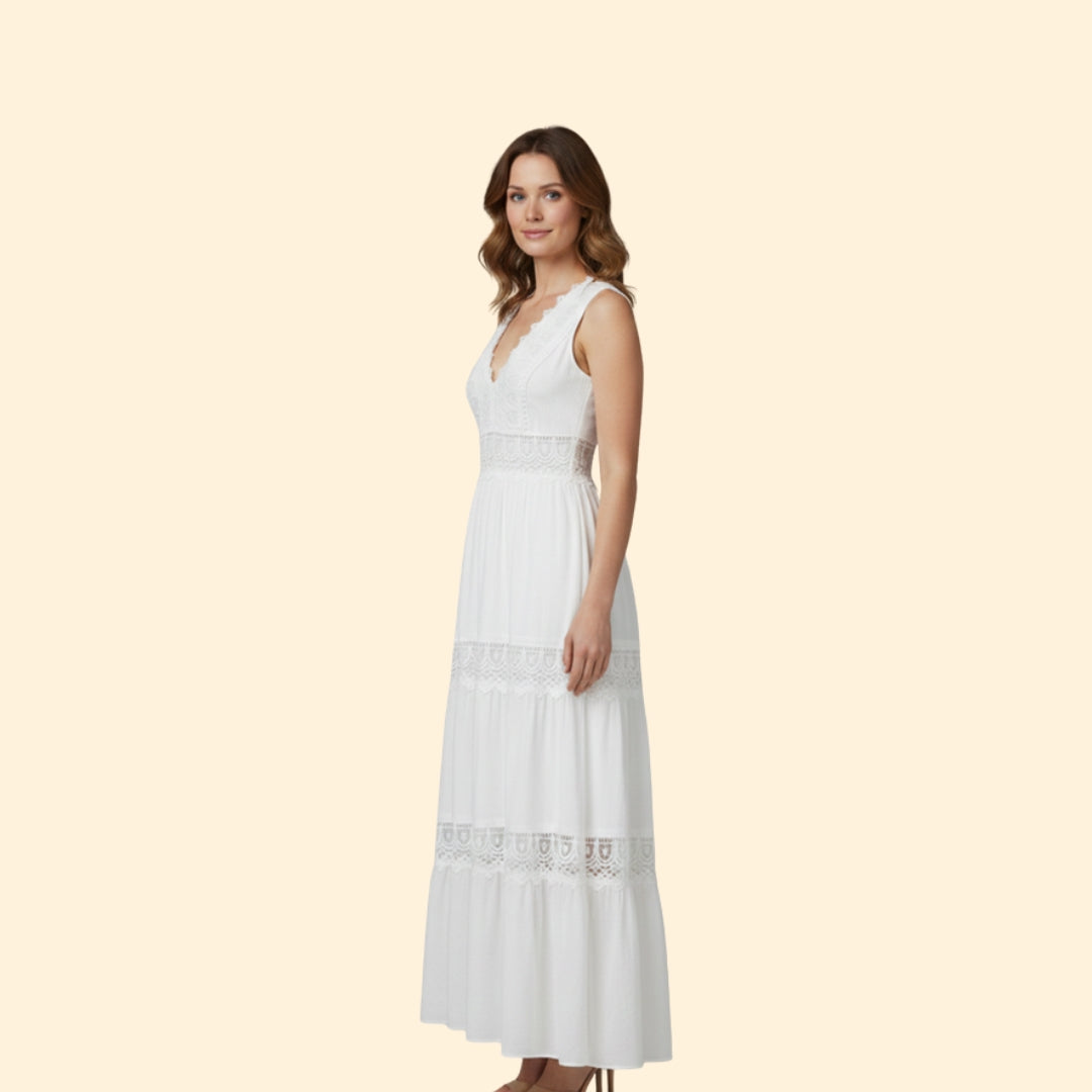 Women’s V-Neck Dress with Lace Details