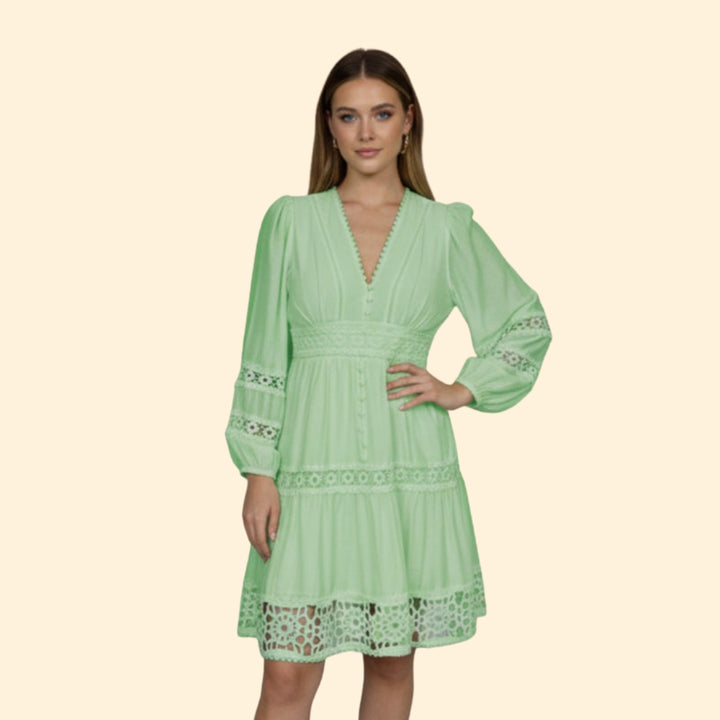 Women’s V-Neck Dress with Lace Trim