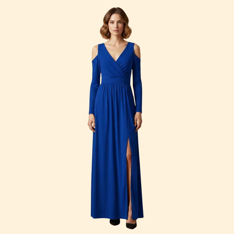 Women's V-Neck Dress with Long Sleeves