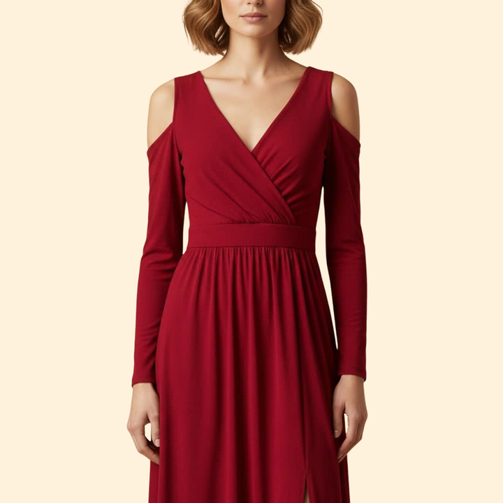 Women's V-Neck Dress with Long Sleeves