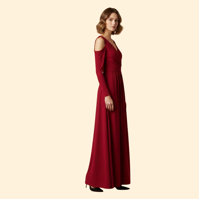 Women's V-Neck Dress with Long Sleeves