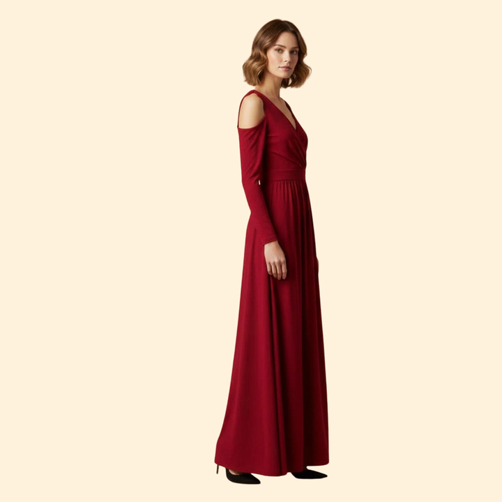 Women's V-Neck Dress with Long Sleeves