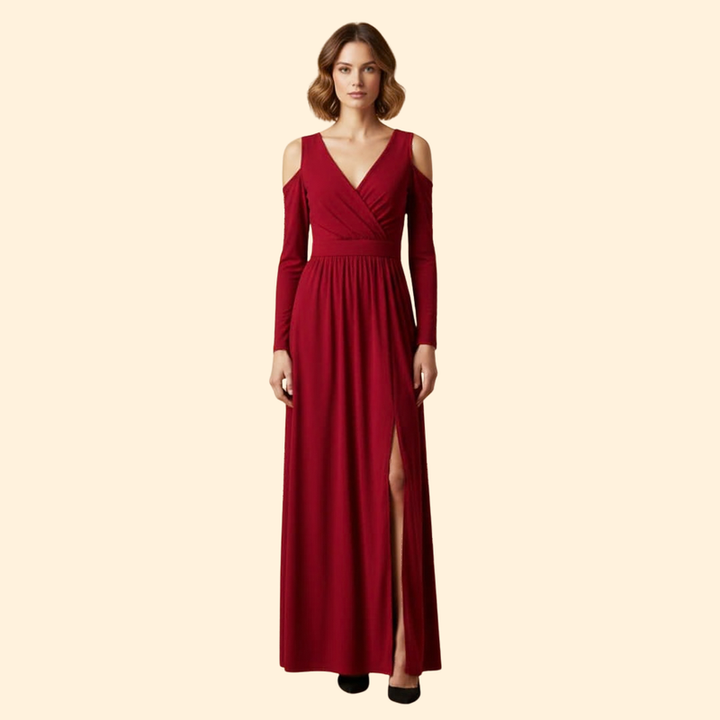 Women's V-Neck Dress with Long Sleeves