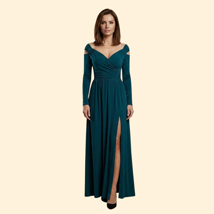 Women's V-Neck Dress with Long Sleeves