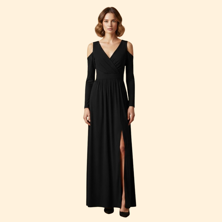 Women's V-Neck Dress with Long Sleeves