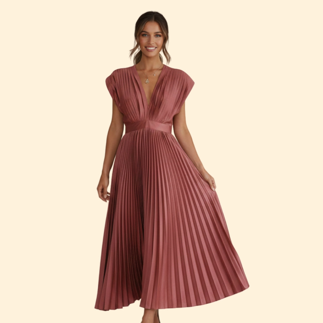 Women’s V-Neck Dress with Pleated Detail