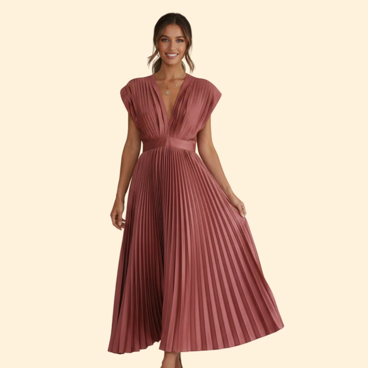 Women’s V-Neck Dress with Pleated Detail