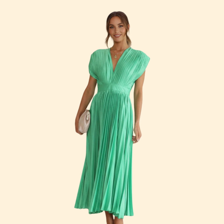 Women’s V-Neck Dress with Pleated Detail