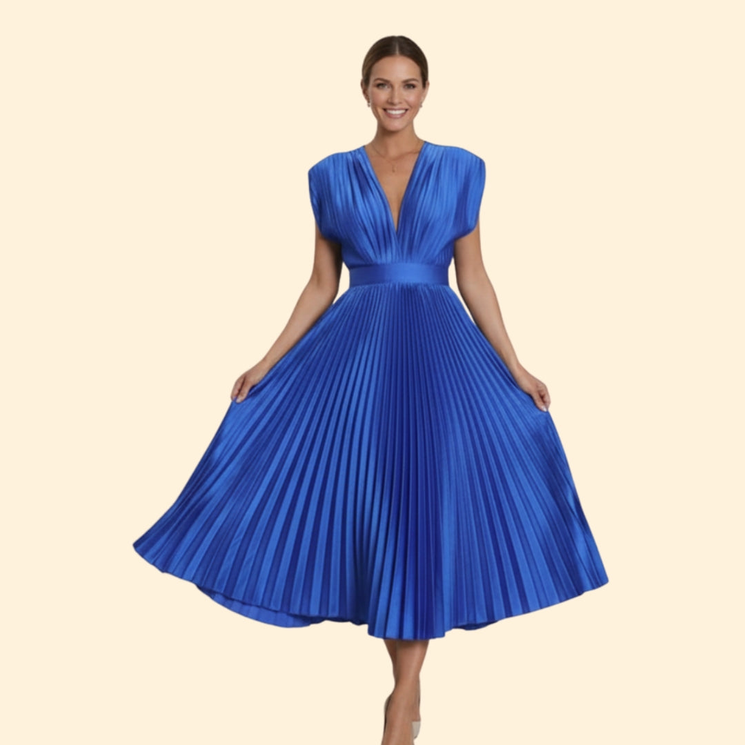 Women’s V-Neck Dress with Pleated Detail