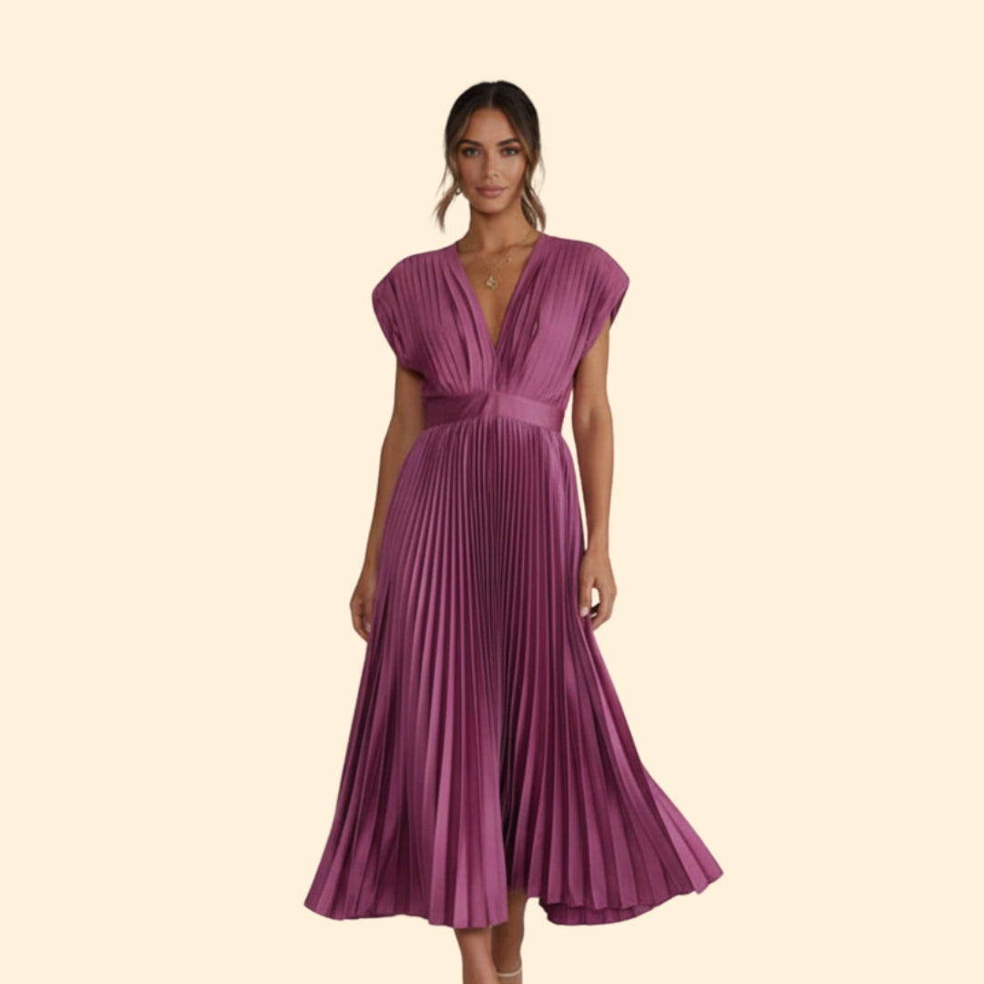 Women’s V-Neck Dress with Pleated Detail