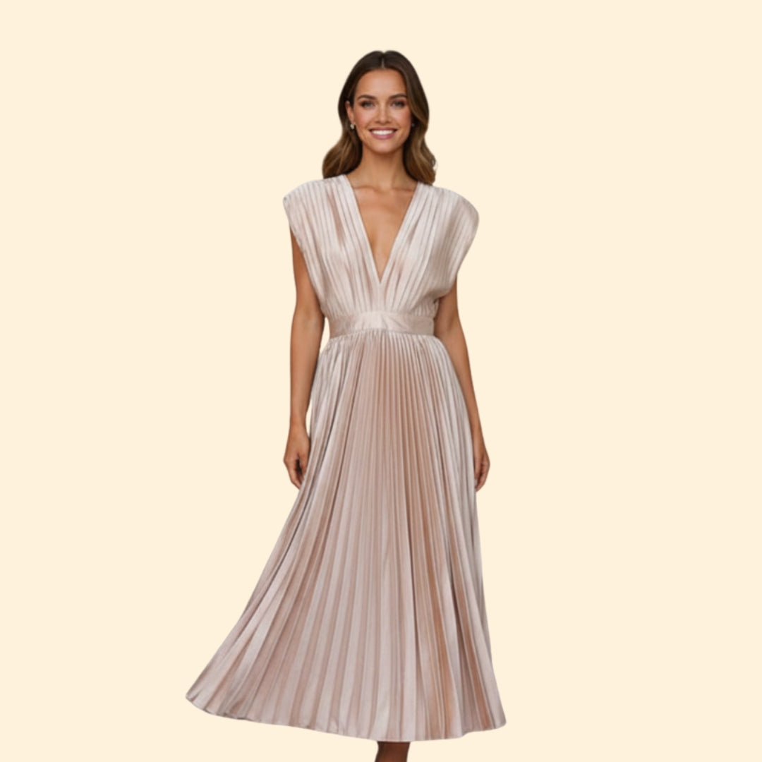 Women’s V-Neck Dress with Pleated Detail
