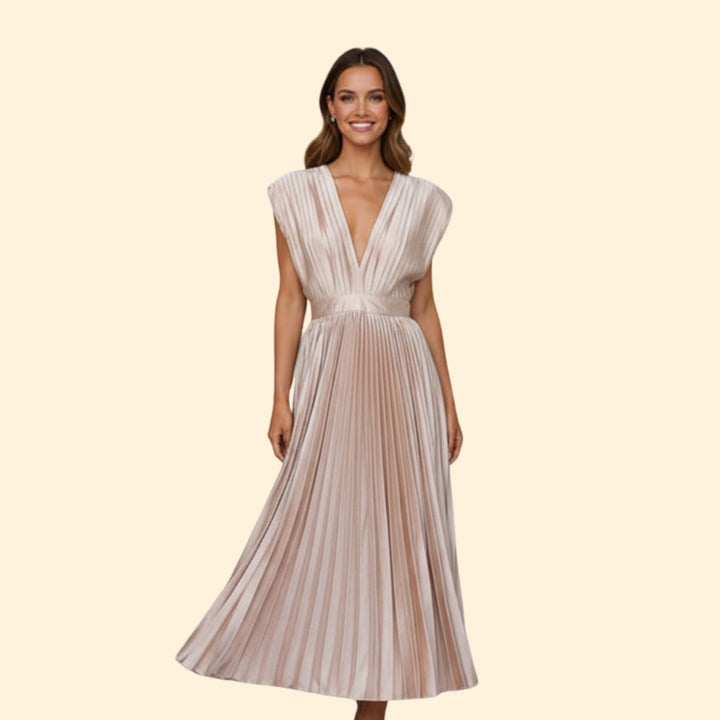 Women’s V-Neck Dress with Pleated Detail