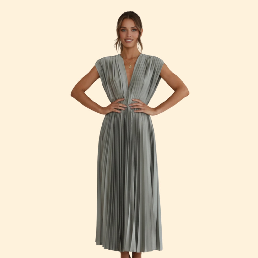 Women’s V-Neck Dress with Pleated Detail