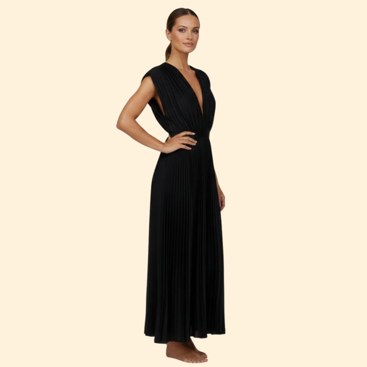 Women’s V-Neck Dress with Pleated Detail