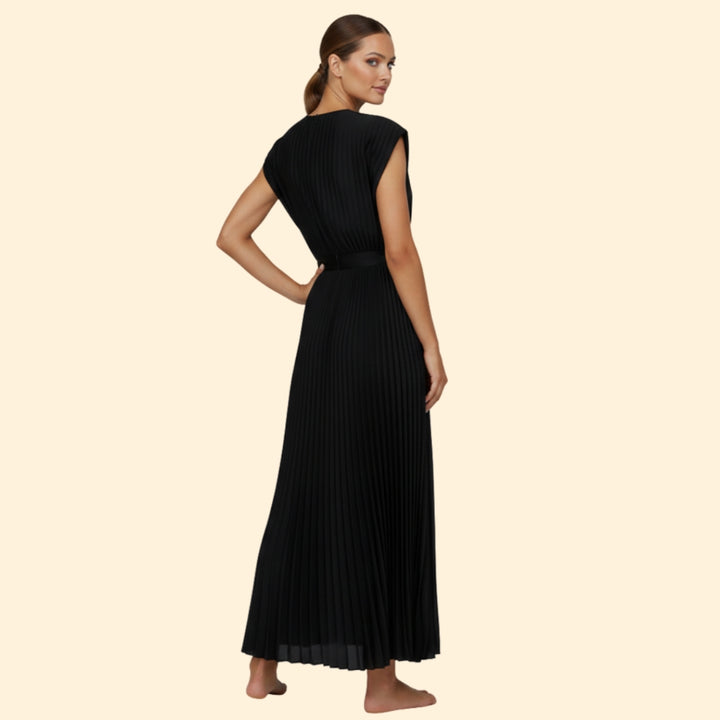 Women’s V-Neck Dress with Pleated Detail