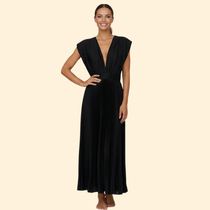 Women’s V-Neck Dress with Pleated Detail
