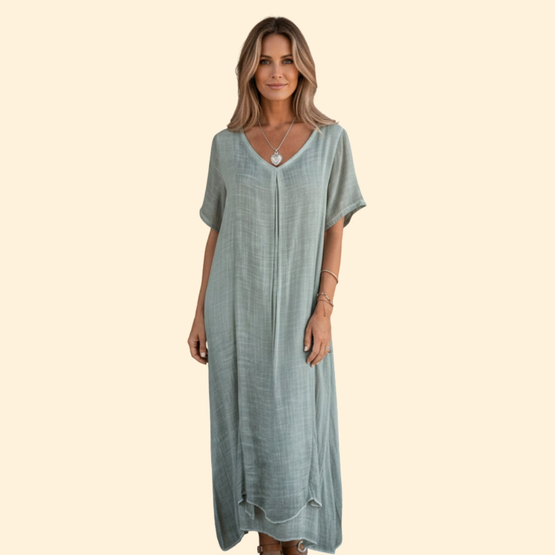 Women’s V-Neck Dress with Short Sleeves